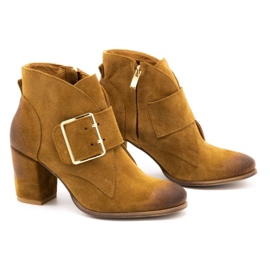 Exquisite Bottines femme en cuir avec boucle talon haut 1262EX camel brun 2