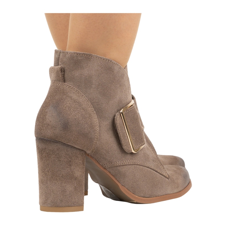 Exquisite Bottines femme en cuir avec boucle talon haut 1265EX beige foncé 1