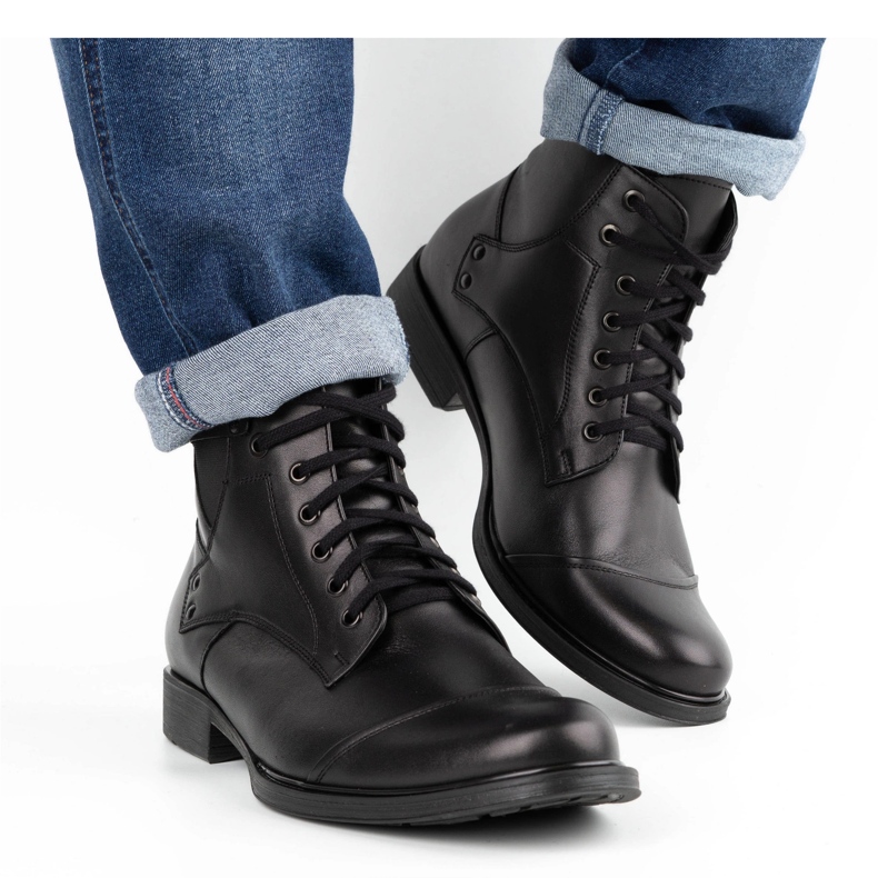 Olivier Bottes d'hiver en cuir pour hommes 7005KB noir 2