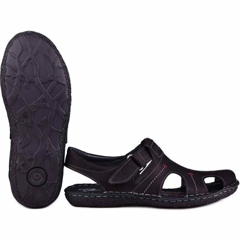 Kampol Sandales cuir homme 218/61KAM noir 2