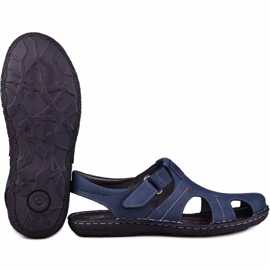 Kampol Sandales cuir homme 218/53KAM bleu marine 2
