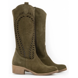Olivier Boots cuir ajouré Carla vert femme 2
