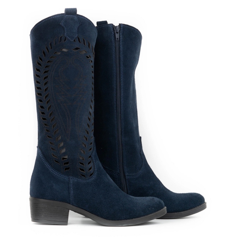 Olivier Boots femme cuir ajouré Carla bleu marine 1