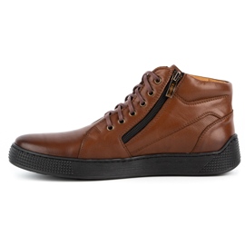 Kampol Chaussures homme baskets en cuir 120SW marron brun 1