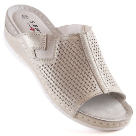 S.Barski Babouches femme en cuir à semelle compensée dorée S. Barski d'or 6