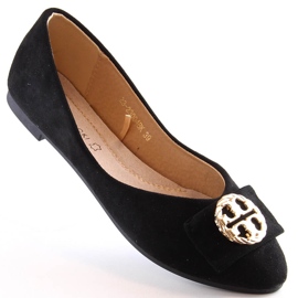 Ballerines noires à petit talon en daim pour femme Potocki BB23004 le noir 1