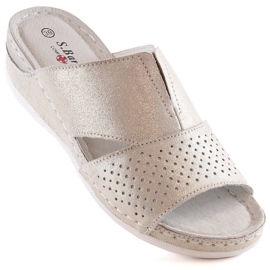 Chaussons confortables en cuir pour femmes avec bande élastique or S.Barski BN290 doré 1