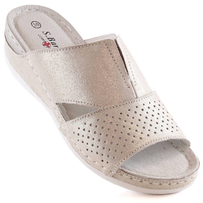 Chaussons confortables en cuir pour femmes avec bande élastique or S.Barski BN290 doré 1