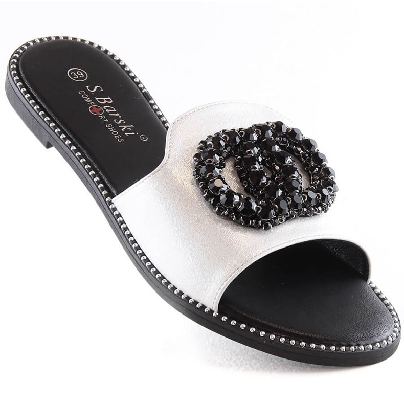 Chaussons plats confortables pour femmes avec zircons argent S.Barski Kv 520-30 1 Chaussons plats confortables pour femmes avec zircons argent S.Barski Kv 520-30 1