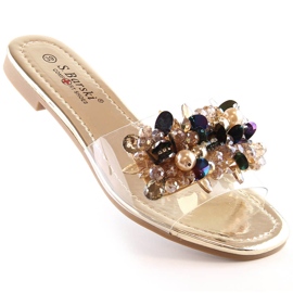 Chaussons transparents confortables pour femmes avec perles dorées S.Barski Kv 576-3 d'or 1