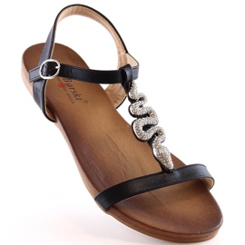 Sandales plates confortables pour femmes avec un serpent noir S.Barski Kv 5541-42 le noir 1