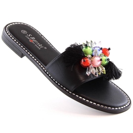 Chaussons plats noirs confortables pour femmes avec perles S.Barski Kv 2775-47 le noir 1