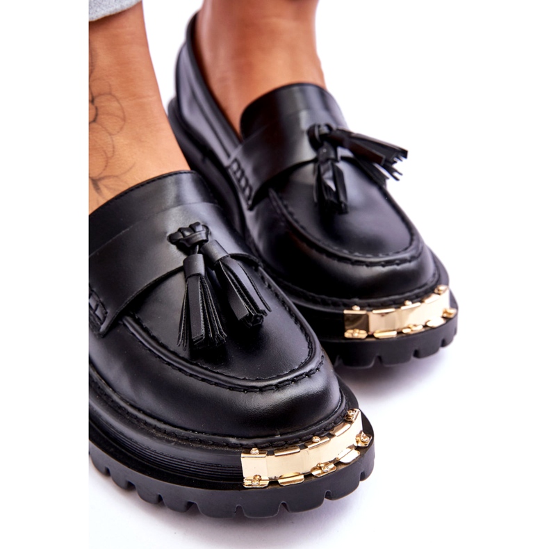 Mocassins pour femmes avec franges et décoration noire le noir 3