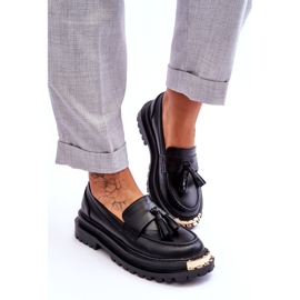Mocassins pour femmes avec franges et décoration noire le noir 2
