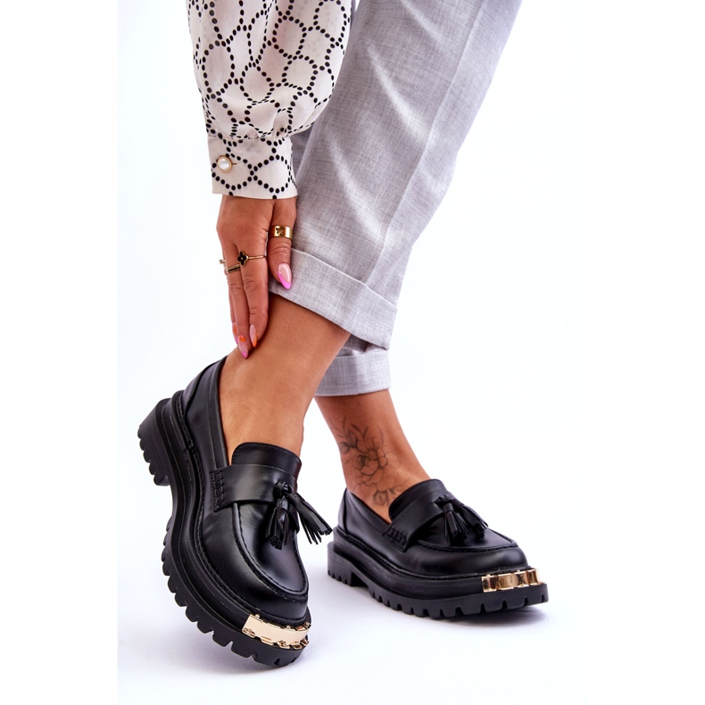 Mocassins pour femmes avec franges et décoration noire le noir 1