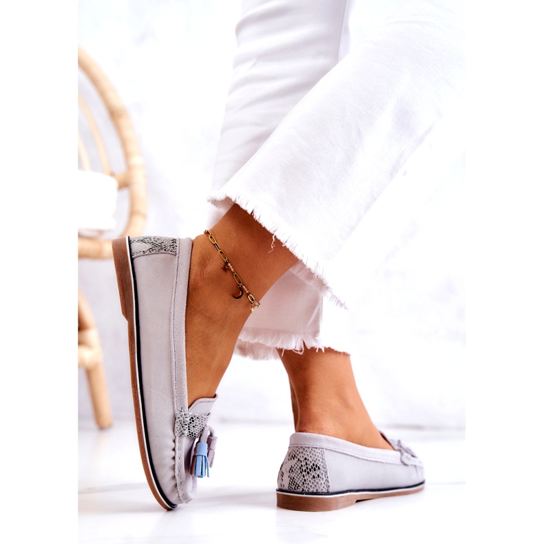 Evento Mocassins Femme En Daim À Franges Gris Laressa 3