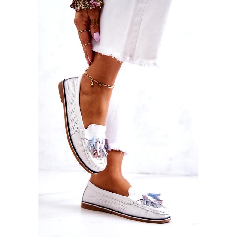 Evento Mocassins Femme En Cuir À Franges Blanc Laressa blanche 2