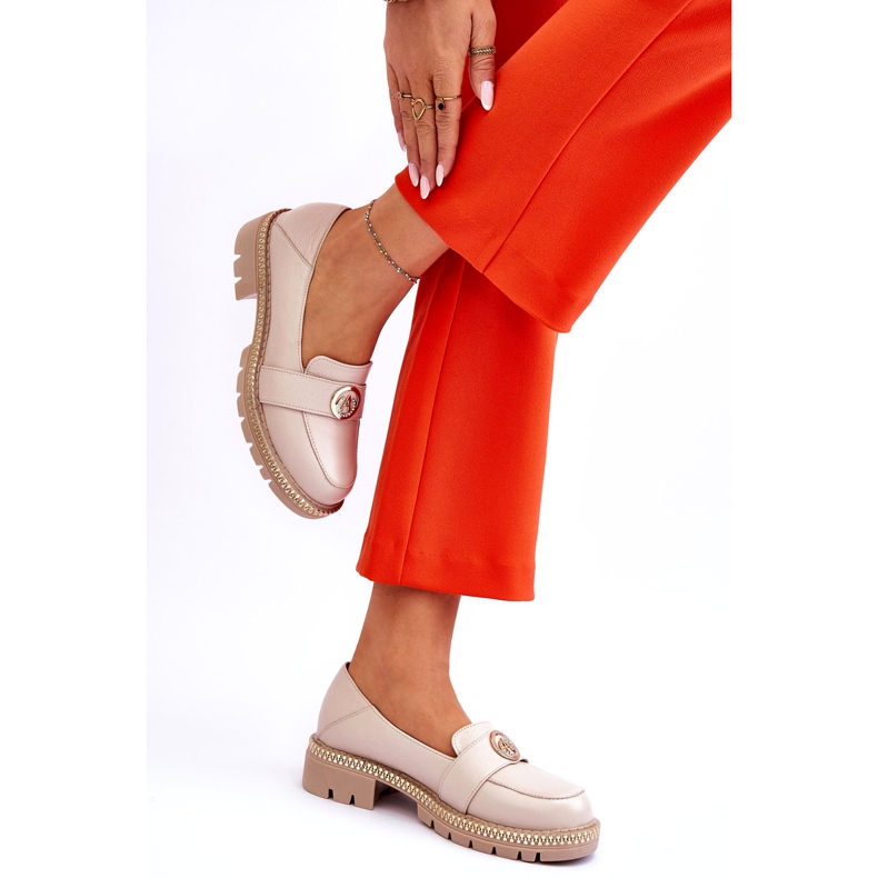 FILIPCZYK Mocassins élégants en cuir beige clair avec décoration 2