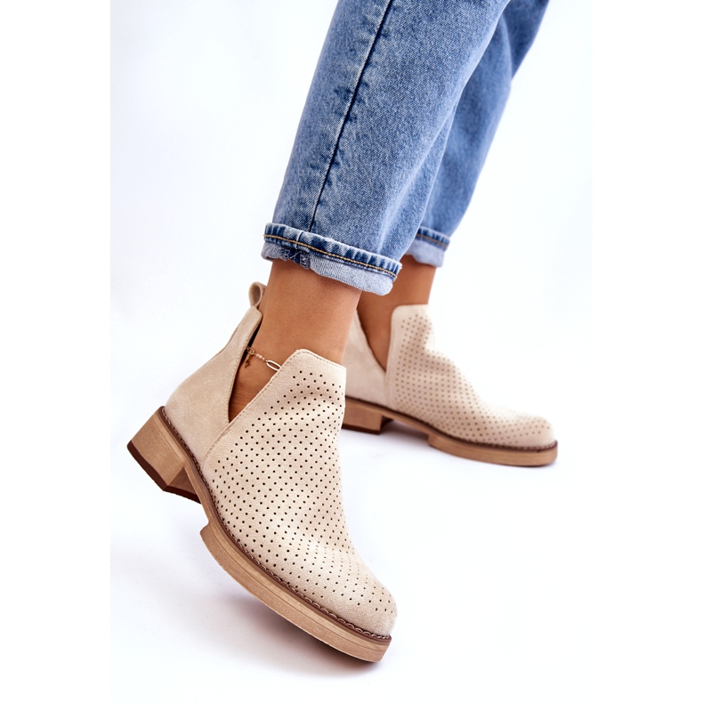 Bottes ajourées en daim sur talon plat, beige 3