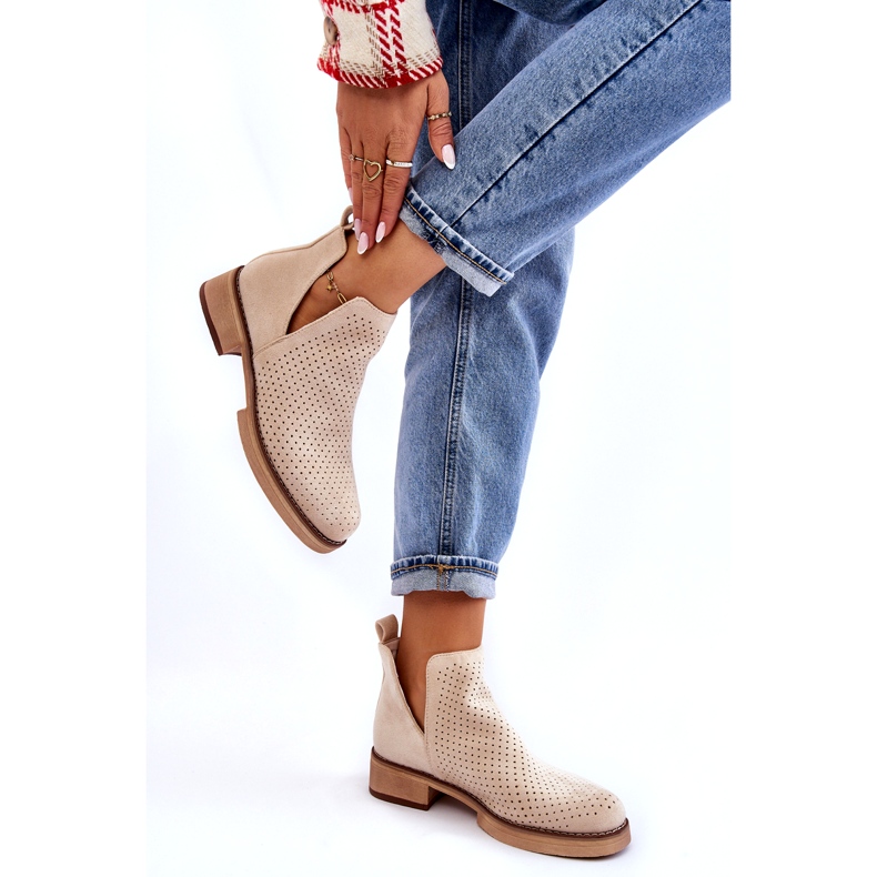 Bottes ajourées en daim sur talon plat, beige 4