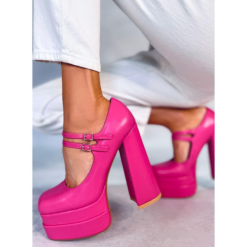 Escarpins plateforme grain Fuchsia Loit rose 1