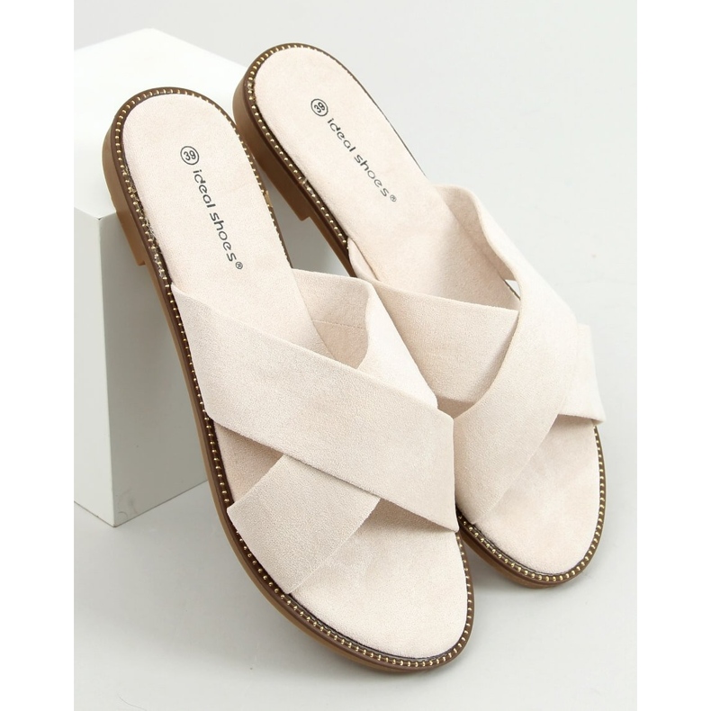 BM Chaussons femme Alyson Beige en forme de croix 1