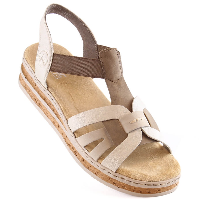 Sandales compensées confortables pour femmes beige Rieker 62918-62 1