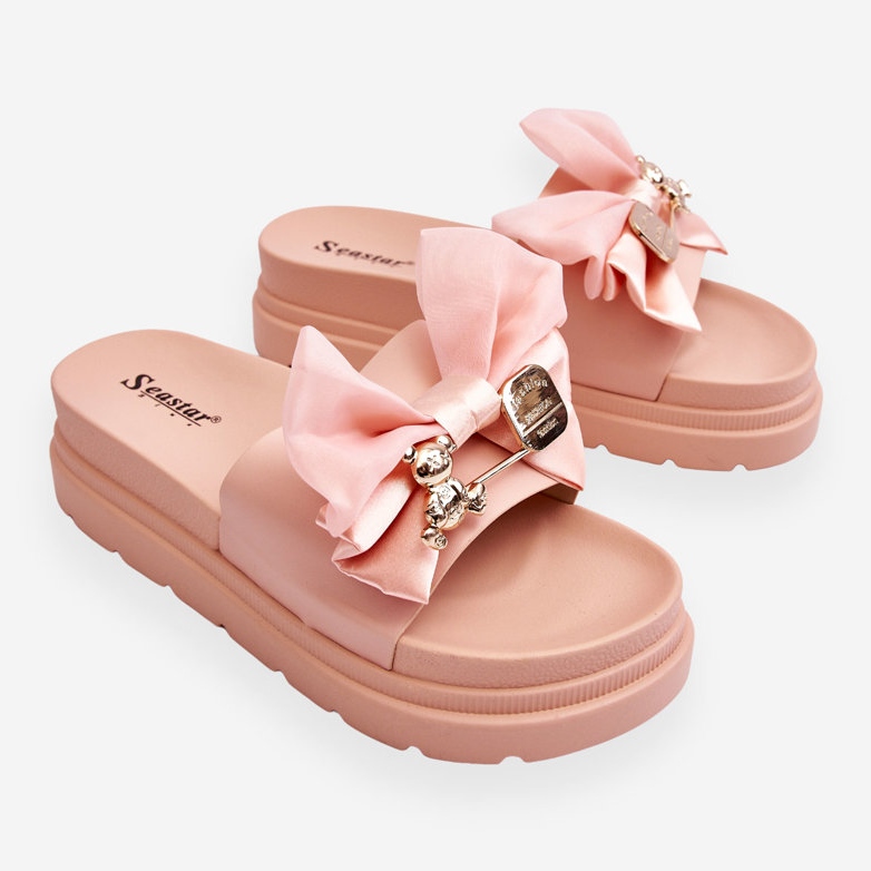 PE1 Chaussons Avec Noeud Et Nounours Décoratif Rose Pâle Suzy 1