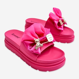 PE1 Chaussons Avec Un Noeud Et Un Ours Décoratif Fuchsia Suzy rose 1