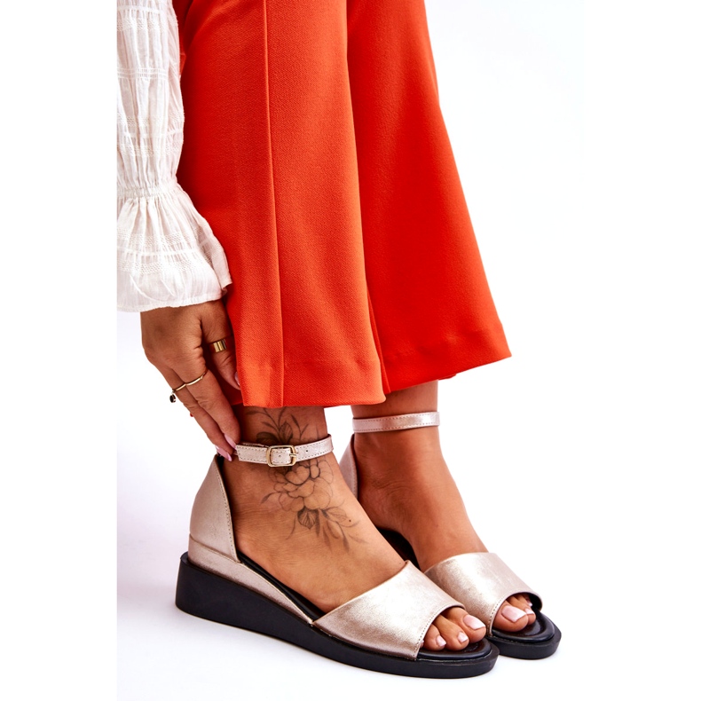 Vinceza Sandales compensées en cuir classiques pour femmes Gold Truett doré 4