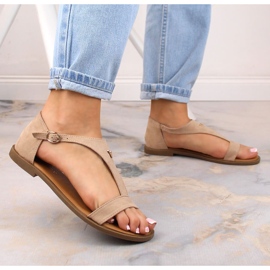 Sandales plates en daim beige pour femmes Vinceza 17270 5