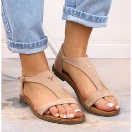 Sandales plates en daim beige pour femmes Vinceza 17270 6