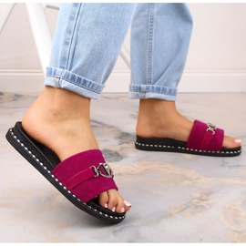 Chaussons en daim pour femmes avec une décoration fuchsia Vinceza 30183 rose 6