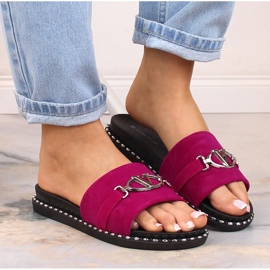 Chaussons en daim pour femmes avec une décoration fuchsia Vinceza 30183 rose 7