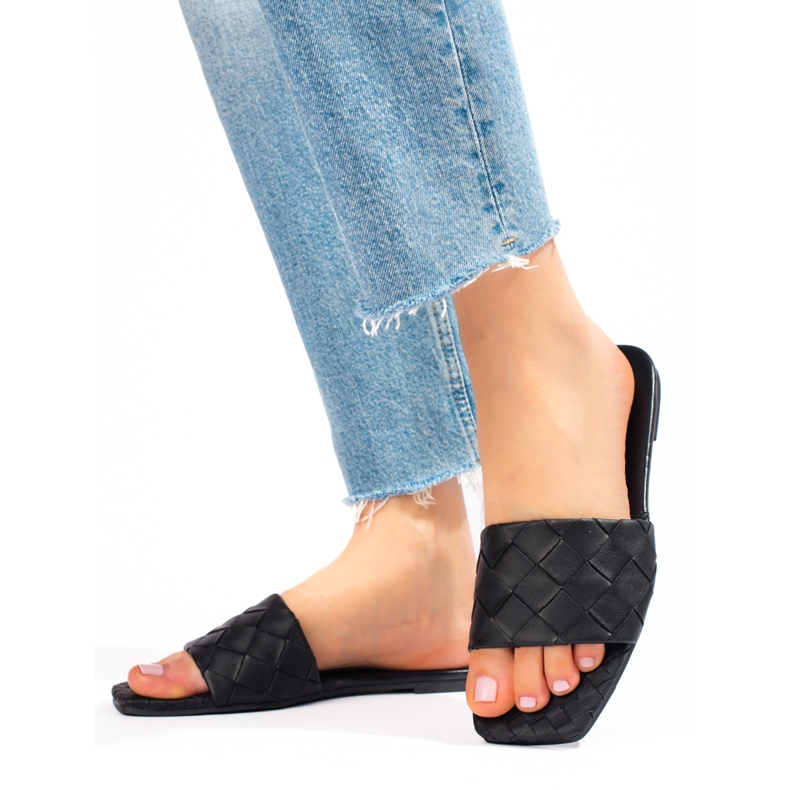 Goodin Pantoufles en cuir écologique noir le noir 1