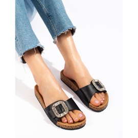 Pantoufles noires confortables pour femmes sur la plate-forme Shelovet 2