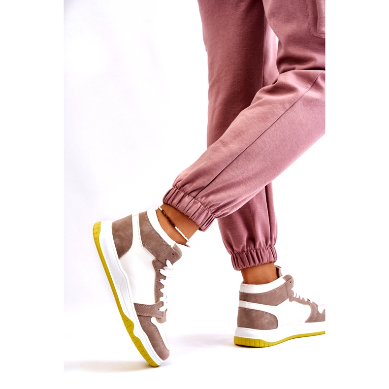 Chaussures de sport hautes pour femmes, baskets, blanches et beiges 4