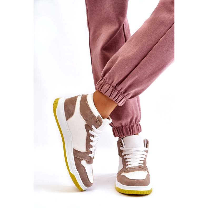 Chaussures de sport hautes pour femmes, baskets, blanches et beiges 3