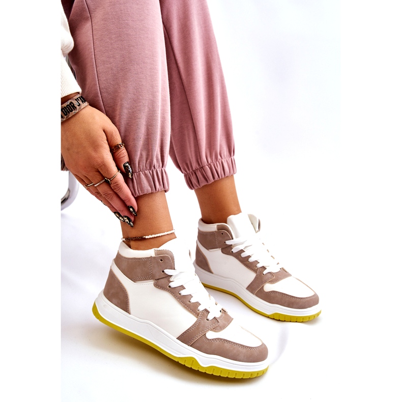 Chaussures de sport hautes pour femmes, baskets, blanches et beiges 1