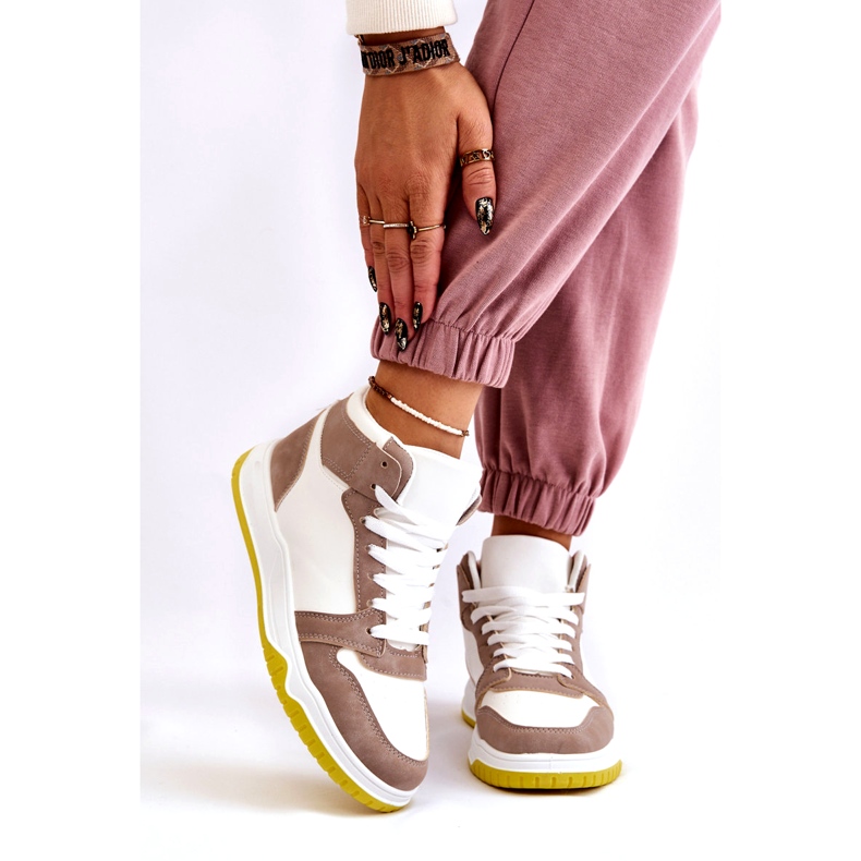 Chaussures de sport hautes pour femmes, baskets, blanches et beiges 2