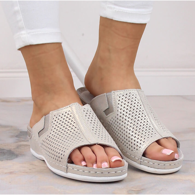 S.Barski Babouches femme en cuir sur semelle compensée argentée S. Barski 1