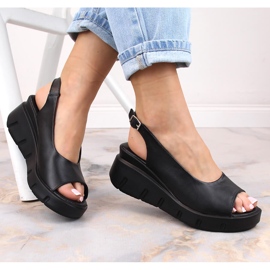 Sandales en cuir pour femmes sur le coin et la plate-forme noir Filippo DS3595 le noir 1