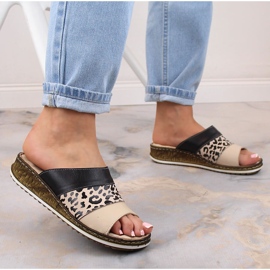 Pantoufles confortables en cuir pour femmes à imprimé léopard Artiker 52C0972 le noir 3