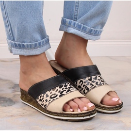 Pantoufles confortables en cuir pour femmes à imprimé léopard Artiker 52C0972 le noir 4