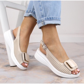 Sandales compensées cuir confortables femme beige S.Barski BN291 1