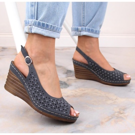 Sandales compensées confortables pour femmes avec zircons bleu marine eVento 0972 2