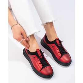 Chaussures femme en cuir rouge T.Sokolski 1