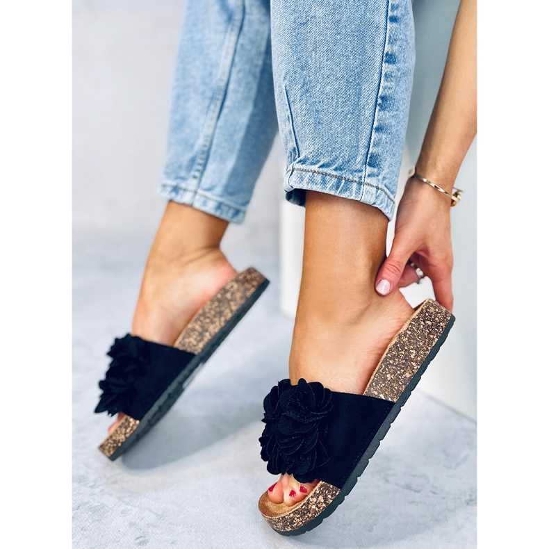 BM Babouches en liège à fleurs de Brice Black noir 1