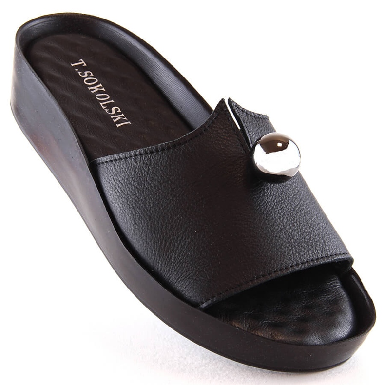 Chaussons femme cuir noir T.Sokolski L22-312 1