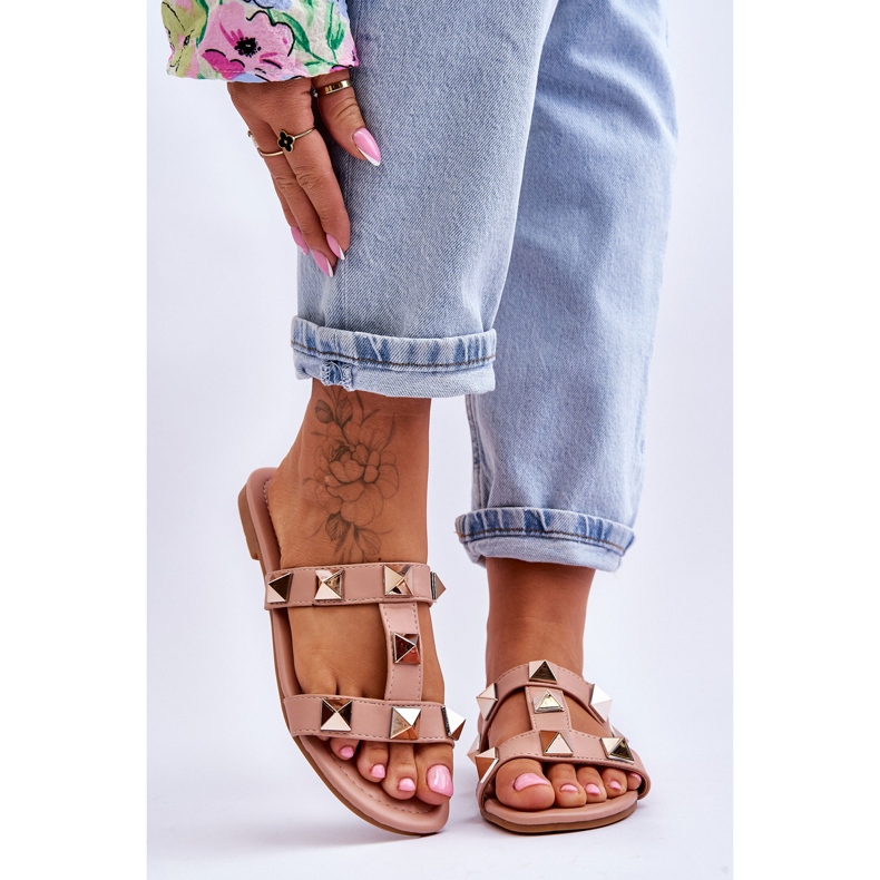 Chaussons femme Mercure nude à gros clous rose 1